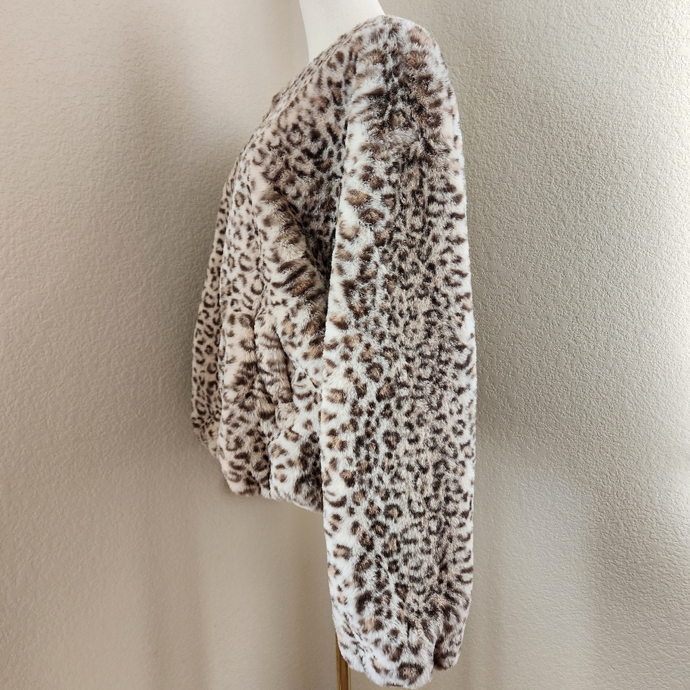 Sebby Collection Faux fur leopard animal print coat jacket. Size L. Nwot - Picture 4 of 13